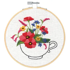 Dimensions Crewel Embroidery Canvas Kit Needlecraft 15cm - With Hoop: Cup Of Flower