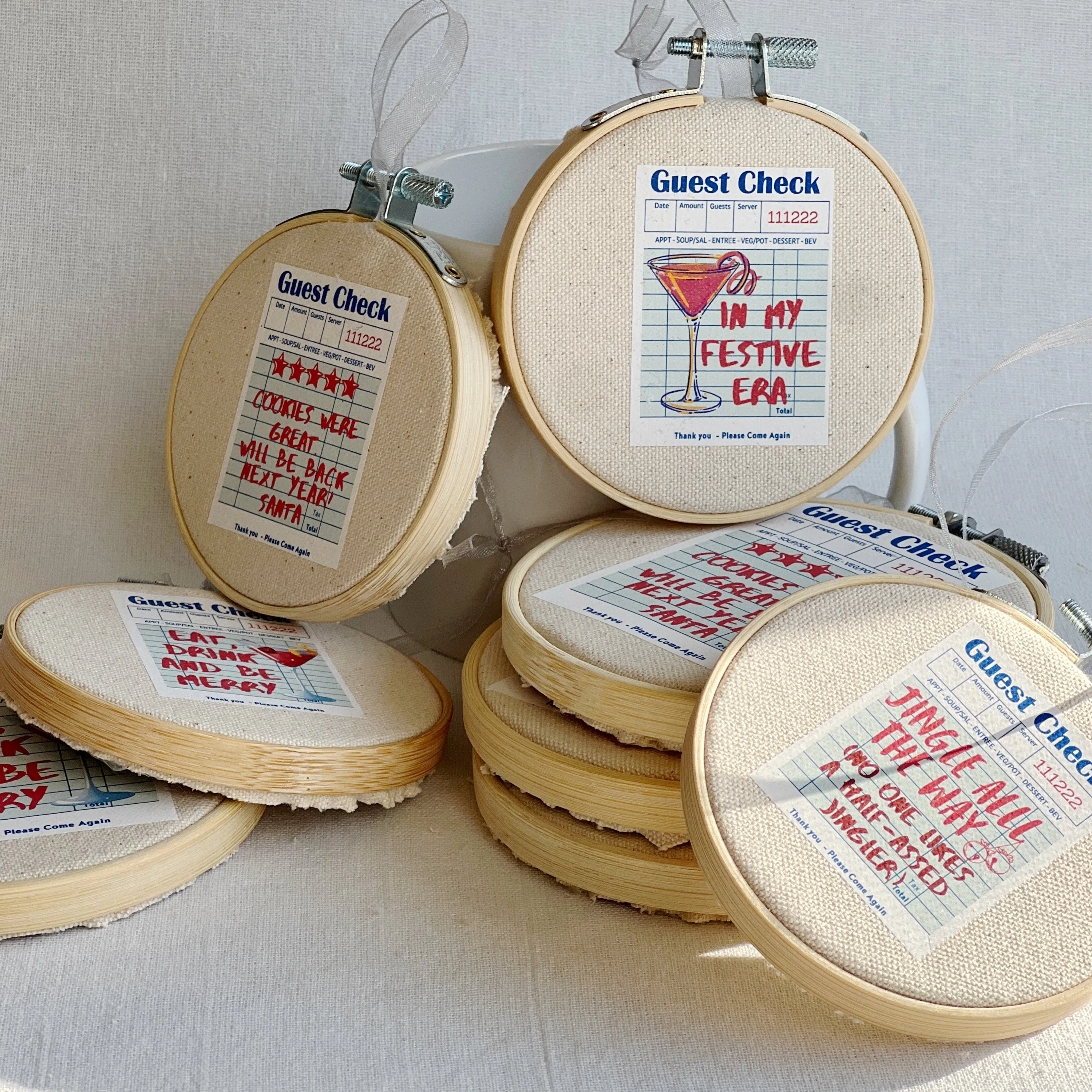 Eat Drink and Be Merry - Guest Check Hoop Art Ornament