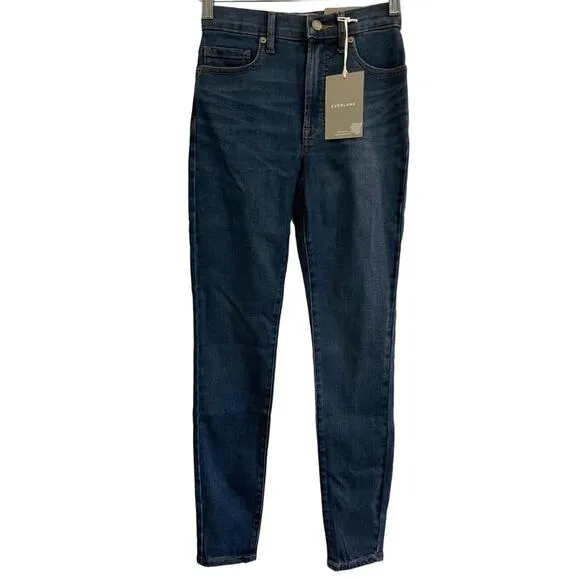 EVERLANE Jeans Women’s Sz 23/0 Blue High-Rise Regular Skinny Denim Dark Wash NWT