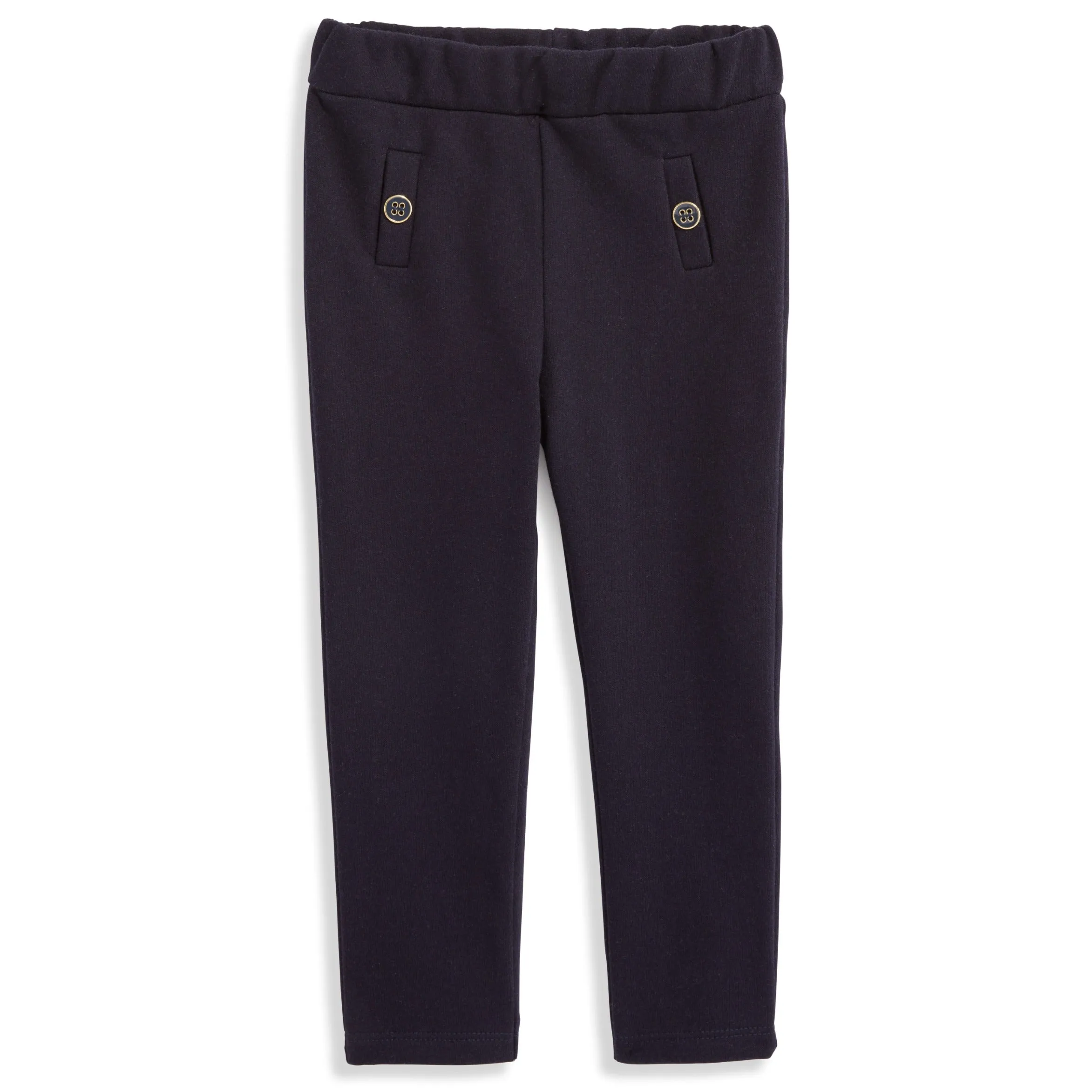 Faux Pocket Legging w/ Gold Buttons -- Navy French Terry