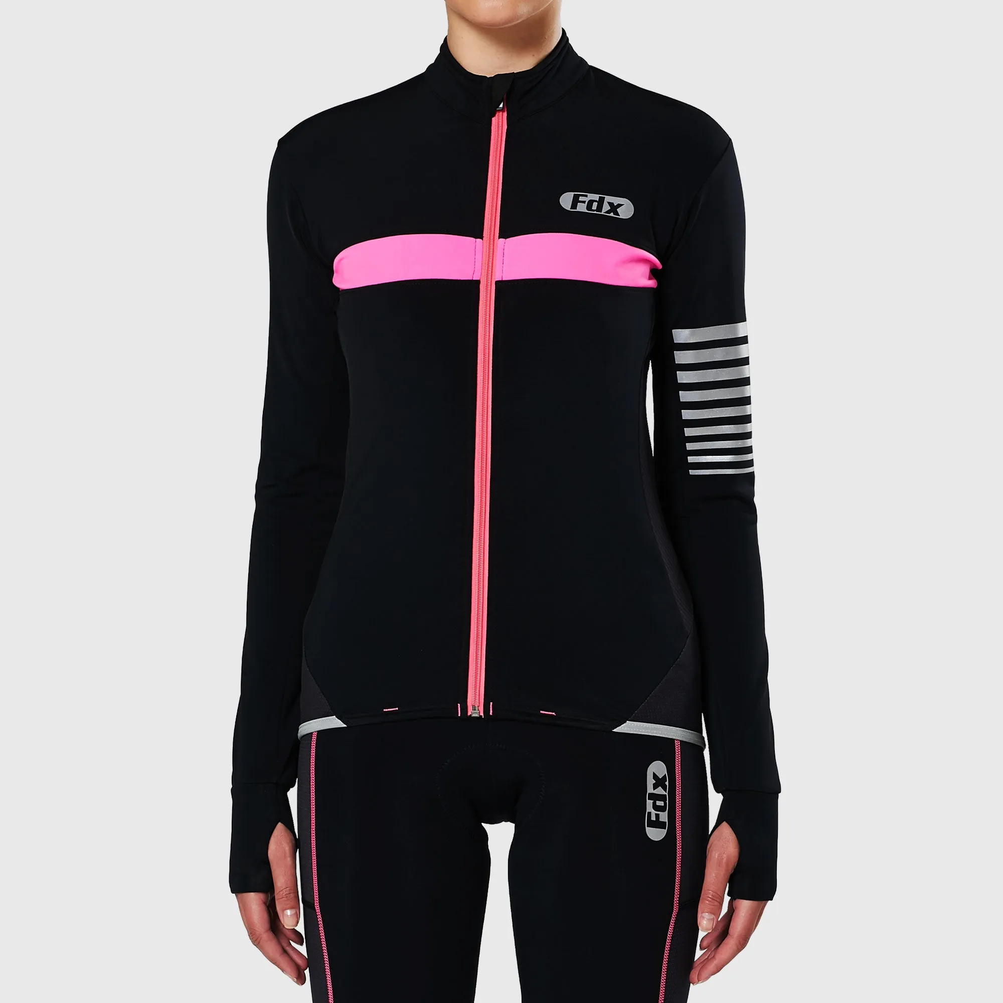 Fdx All Day Women's & Girl's Pink Thermal Roubaix Long Sleeve Cycling Jersey