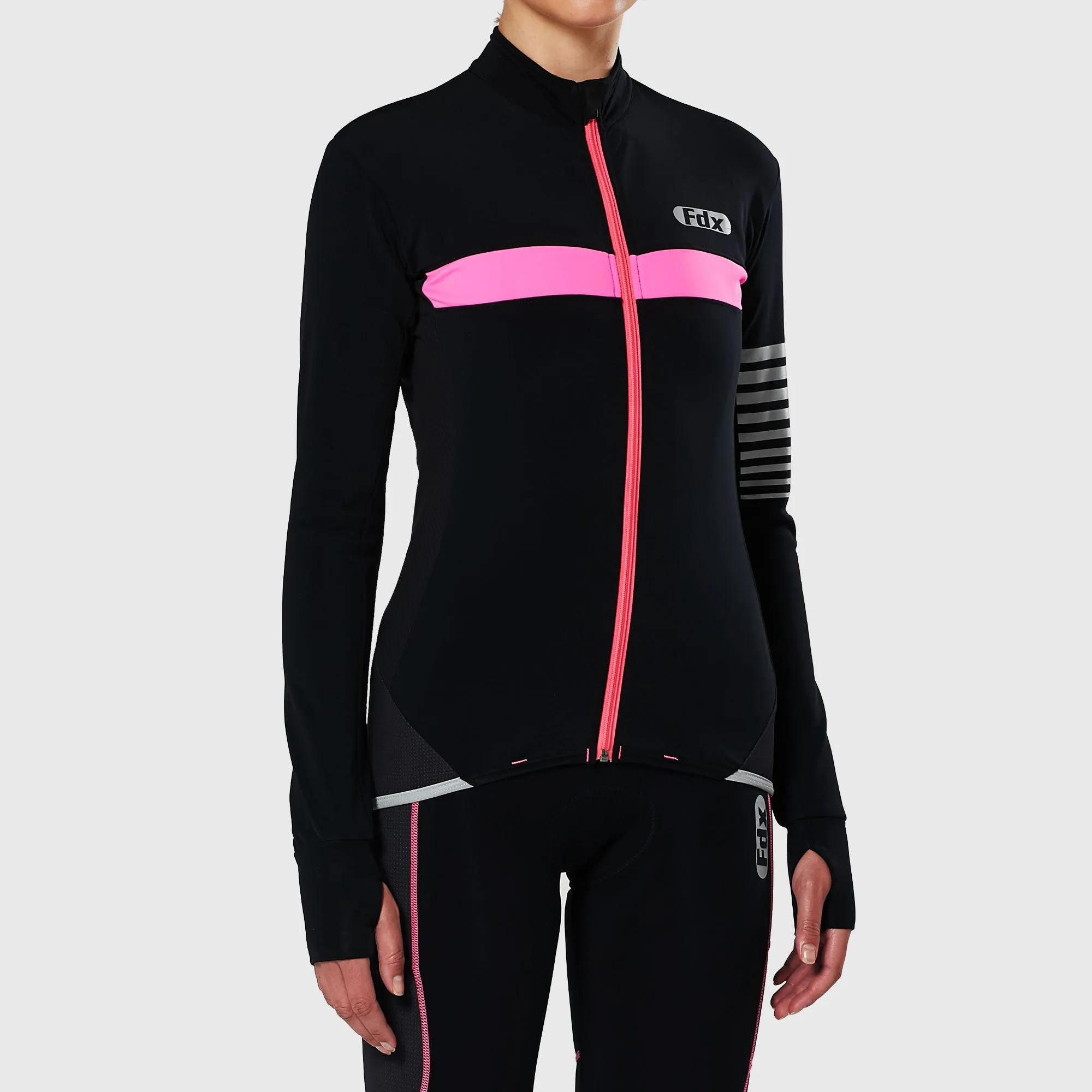Fdx All Day Women's & Girl's Pink Thermal Roubaix Long Sleeve Cycling Jersey