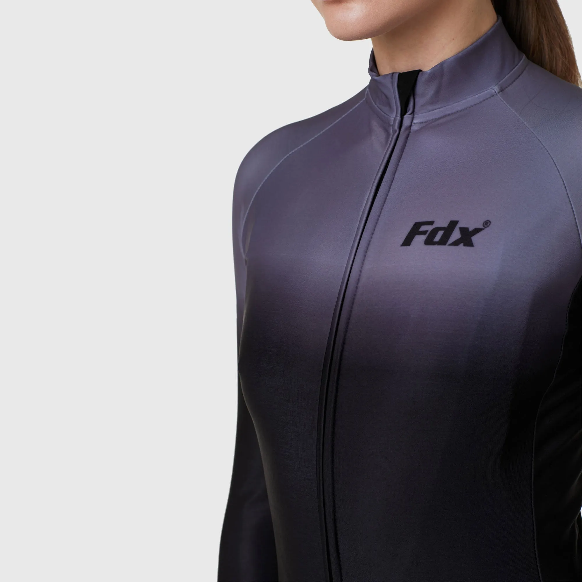 Fdx Duo Women's & Girl's Grey / Black Thermal Roubaix Long Sleeve Cycling Jersey