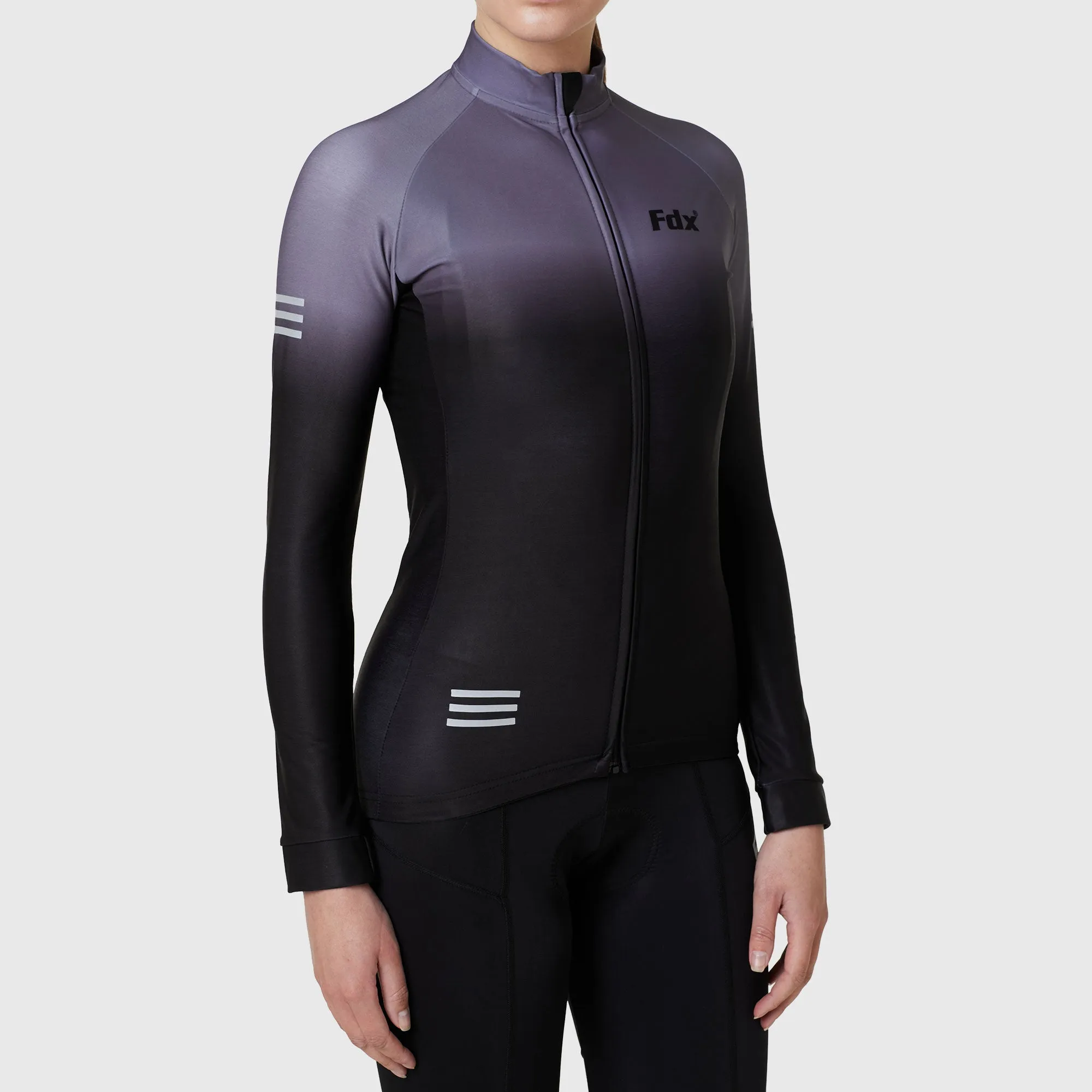 Fdx Duo Women's & Girl's Grey / Black Thermal Roubaix Long Sleeve Cycling Jersey