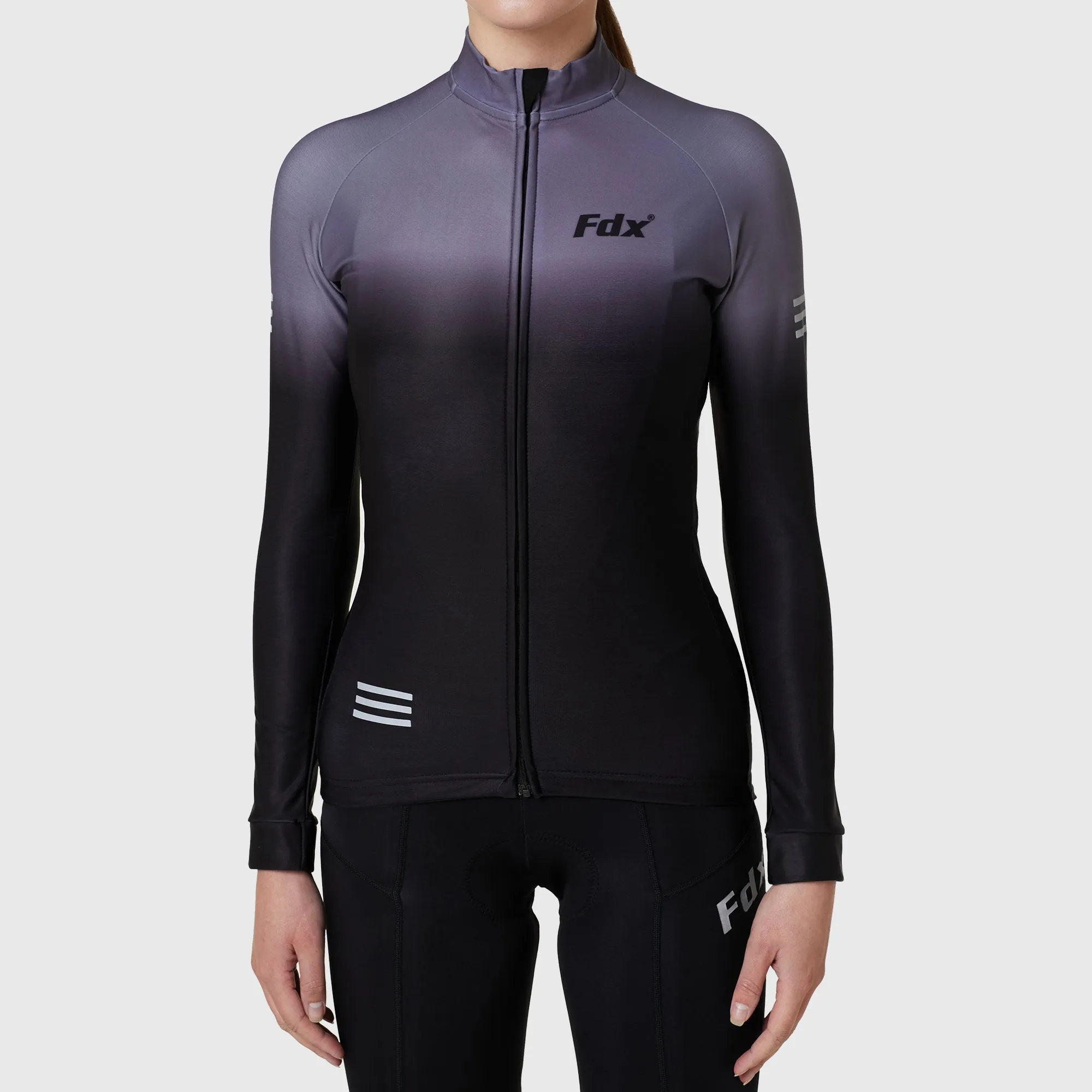 Fdx Duo Women's & Girl's Grey / Black Thermal Roubaix Long Sleeve Cycling Jersey