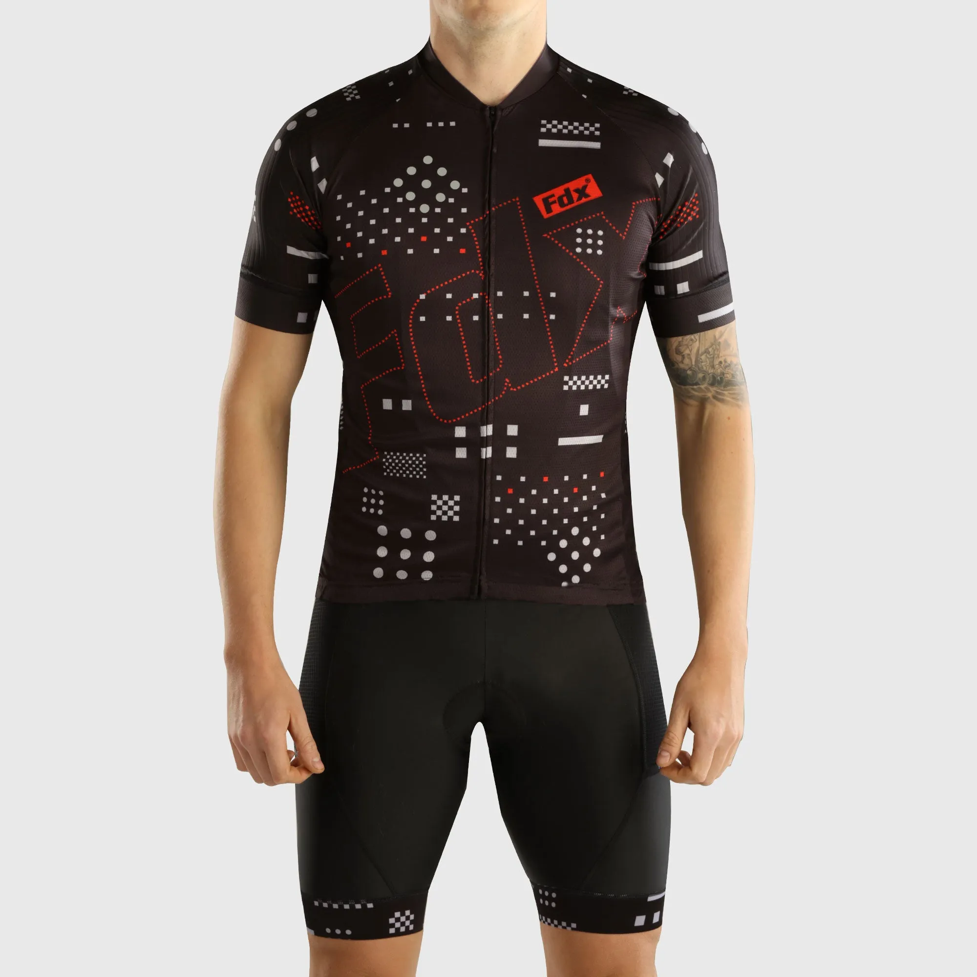 Fdx Men's & Boy's Set All Day Black Short Sleeve Jersey & Bib Shorts