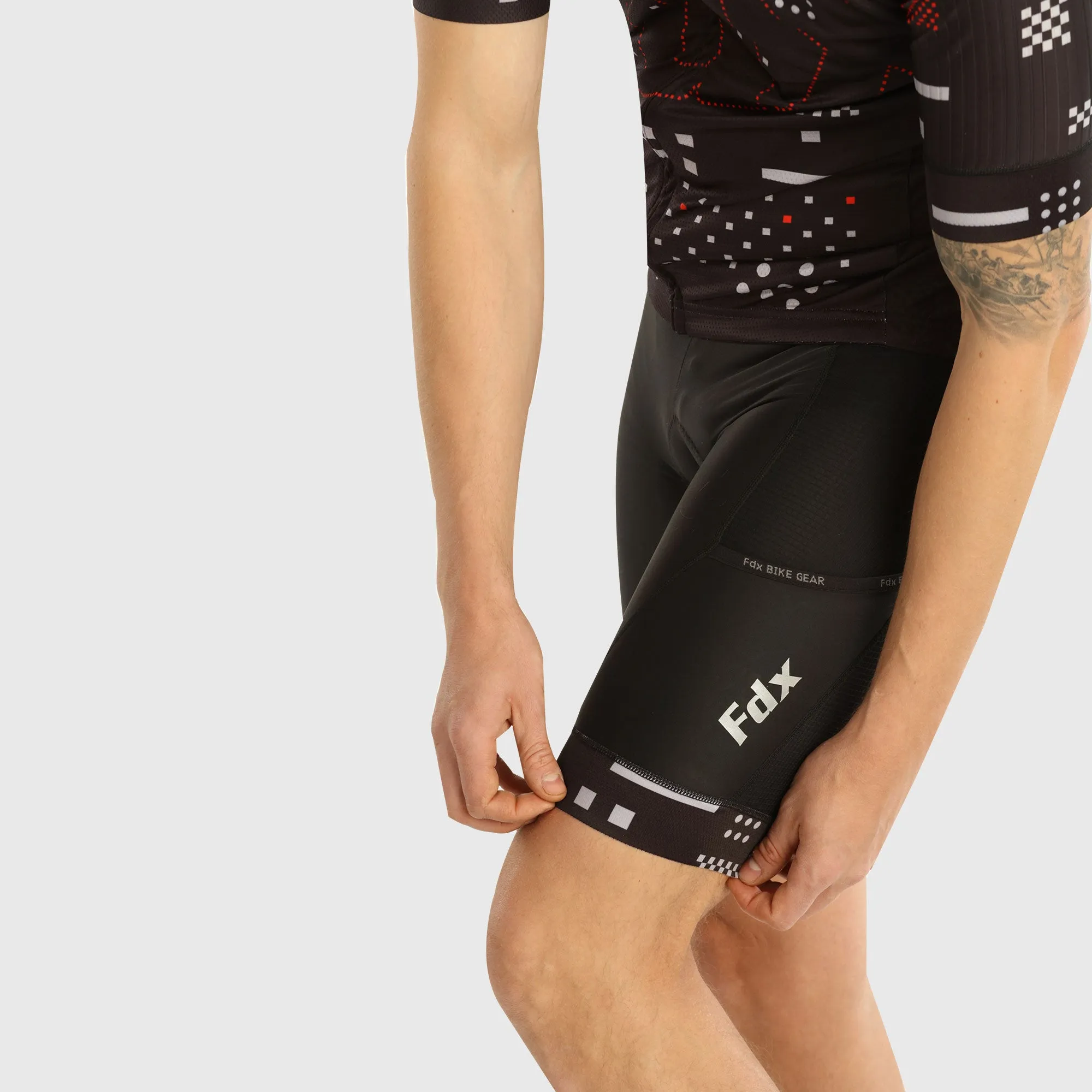 Fdx Men's & Boy's Set All Day Black Short Sleeve Jersey & Bib Shorts