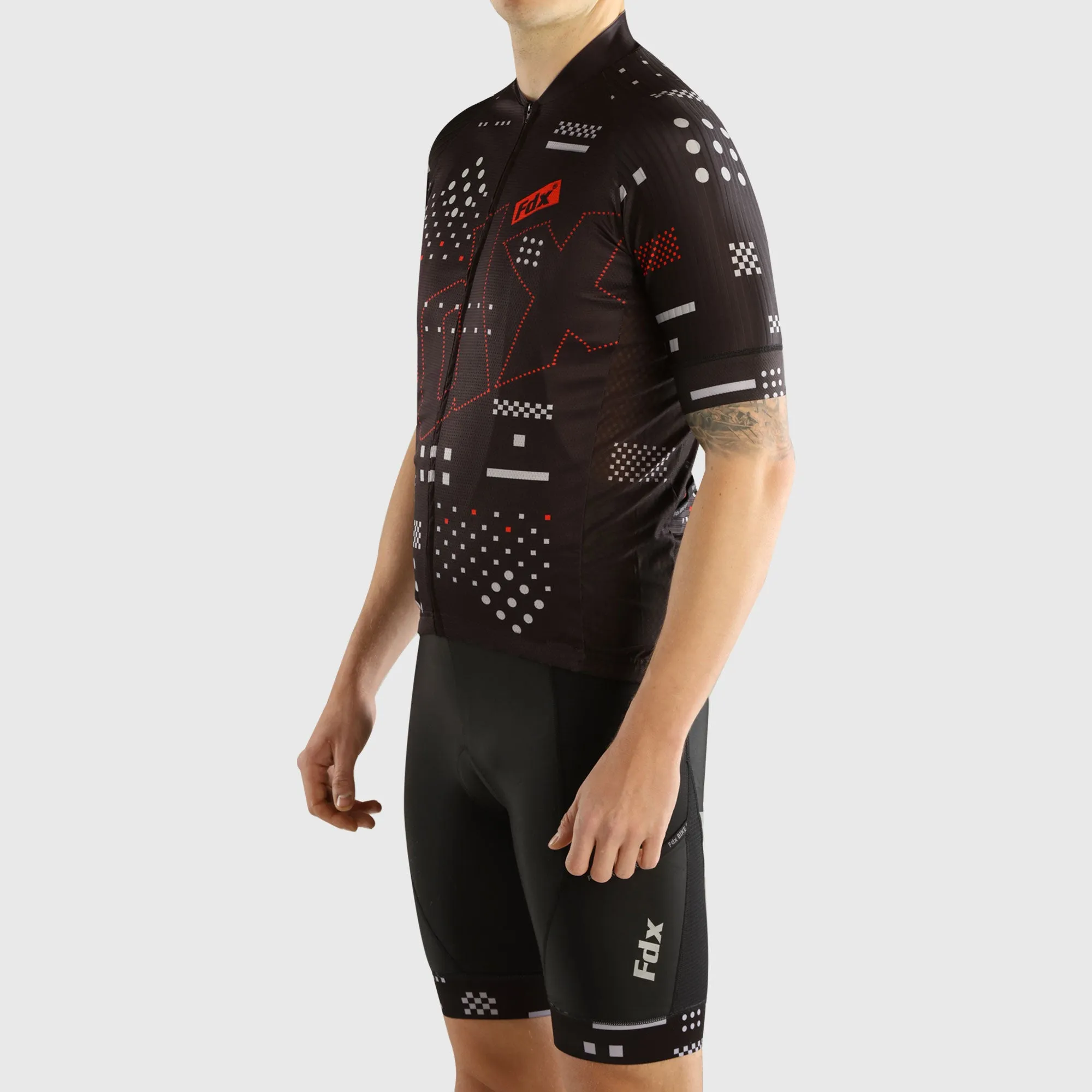 Fdx Men's & Boy's Set All Day Black Short Sleeve Jersey & Bib Shorts