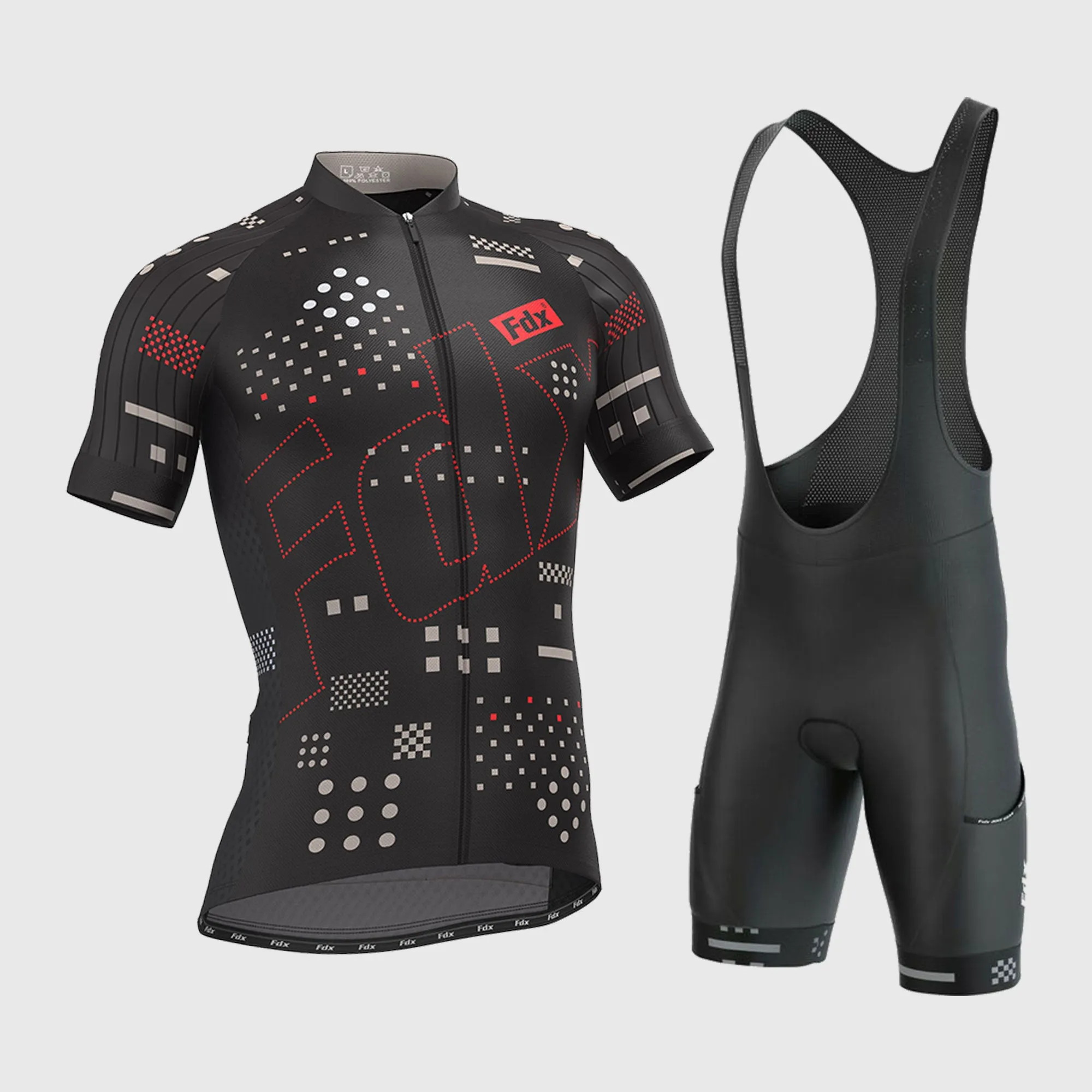 Fdx Men's & Boy's Set All Day Black Short Sleeve Jersey & Bib Shorts