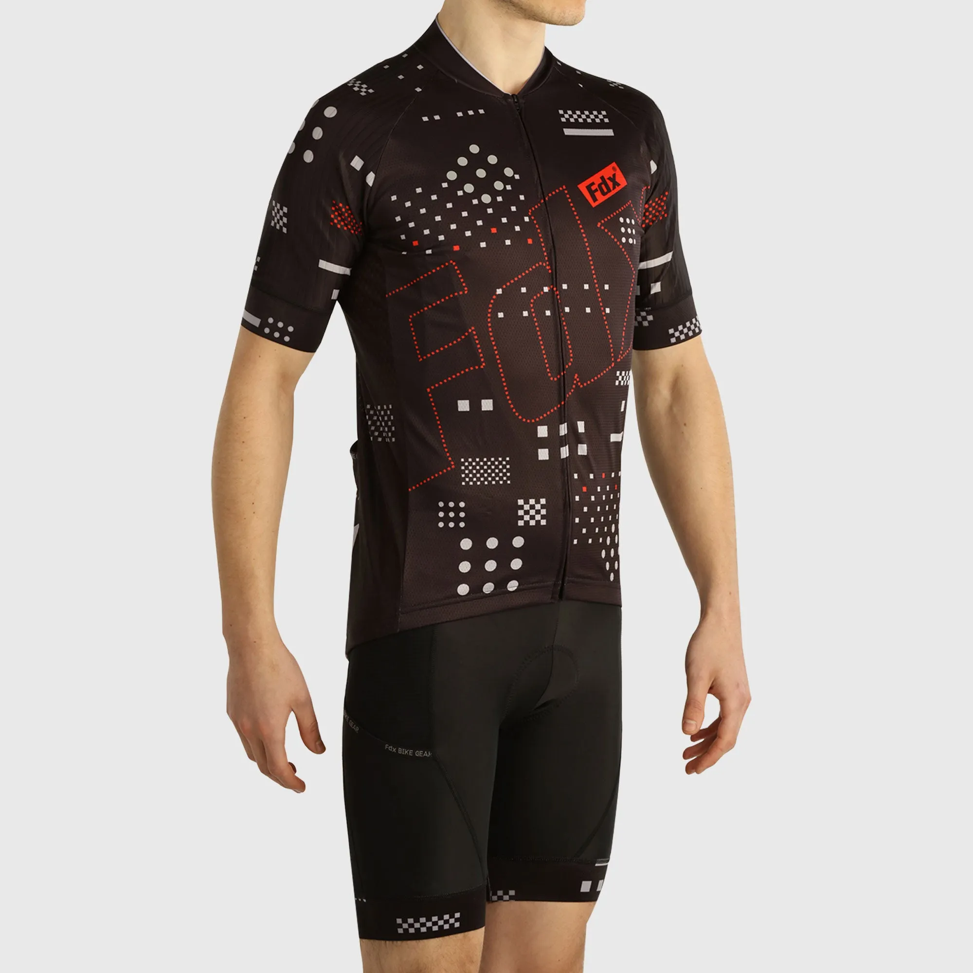 Fdx Men's & Boy's Set All Day Black Short Sleeve Jersey & Bib Shorts