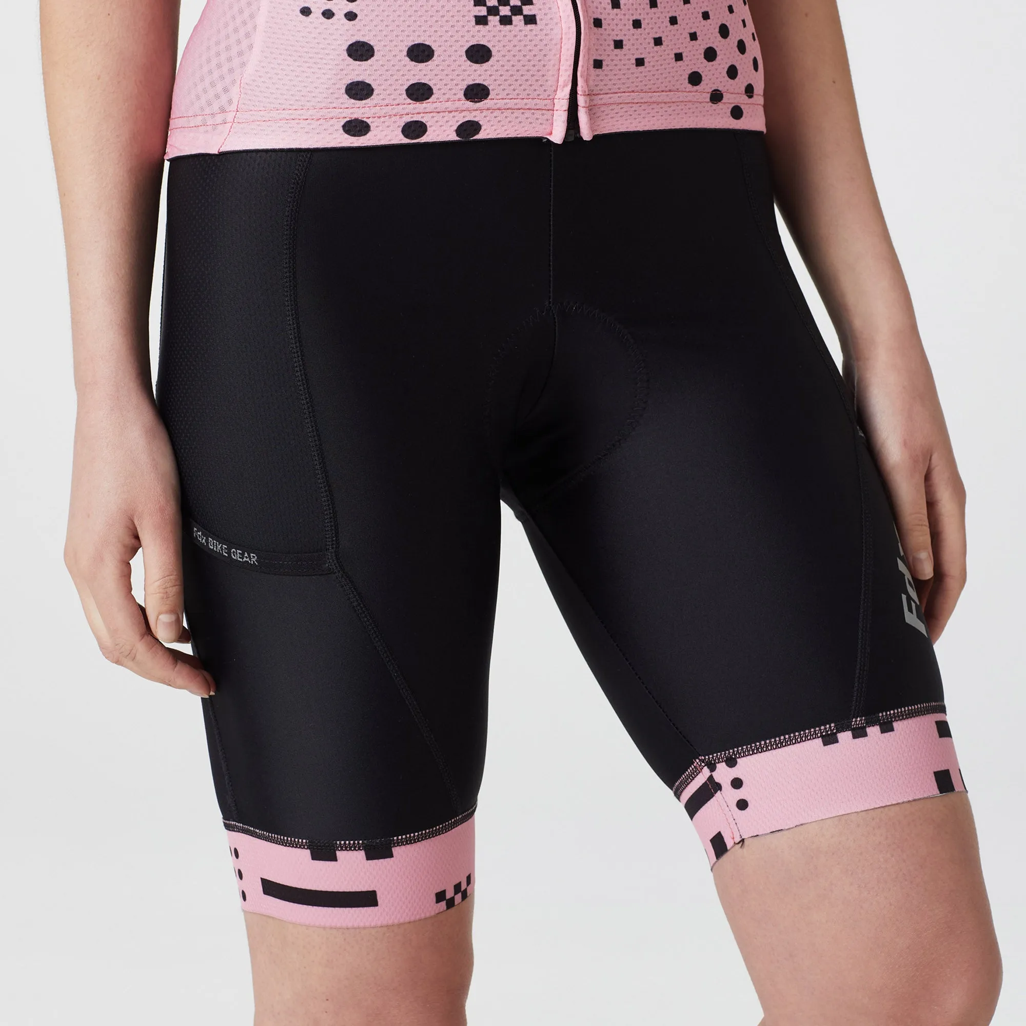 Fdx Women's & Girl's Set All Day Tea Pink Short Sleeve Cycling Jersey & Cargo Bib Shorts