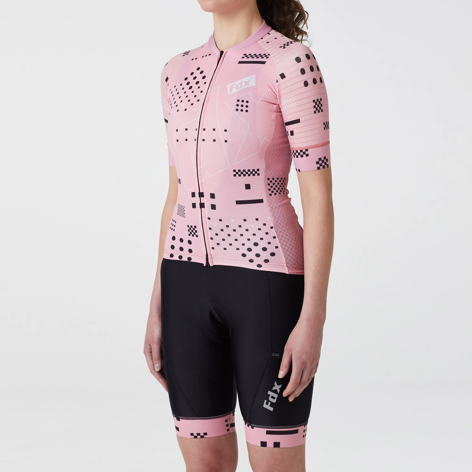 Fdx Women's & Girl's Set All Day Tea Pink Short Sleeve Cycling Jersey & Cargo Bib Shorts