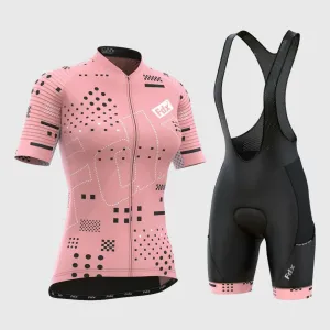Fdx Women's & Girl's Set All Day Tea Pink Short Sleeve Cycling Jersey & Cargo Bib Shorts