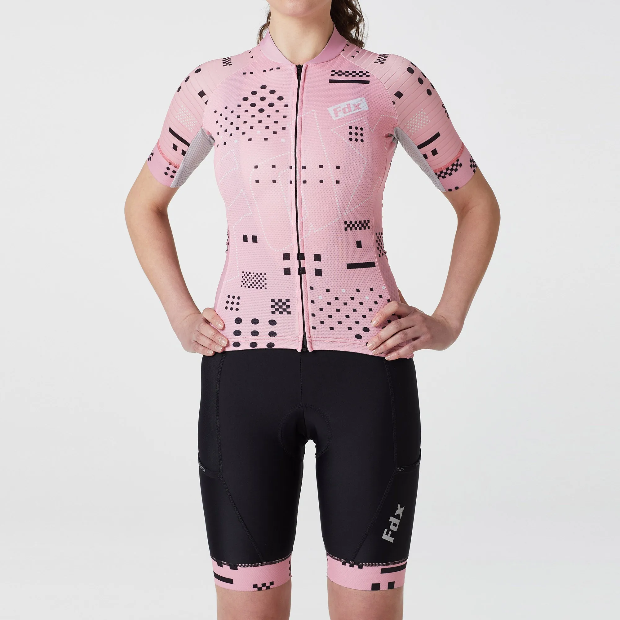 Fdx Women's & Girl's Set All Day Tea Pink Short Sleeve Cycling Jersey & Cargo Bib Shorts