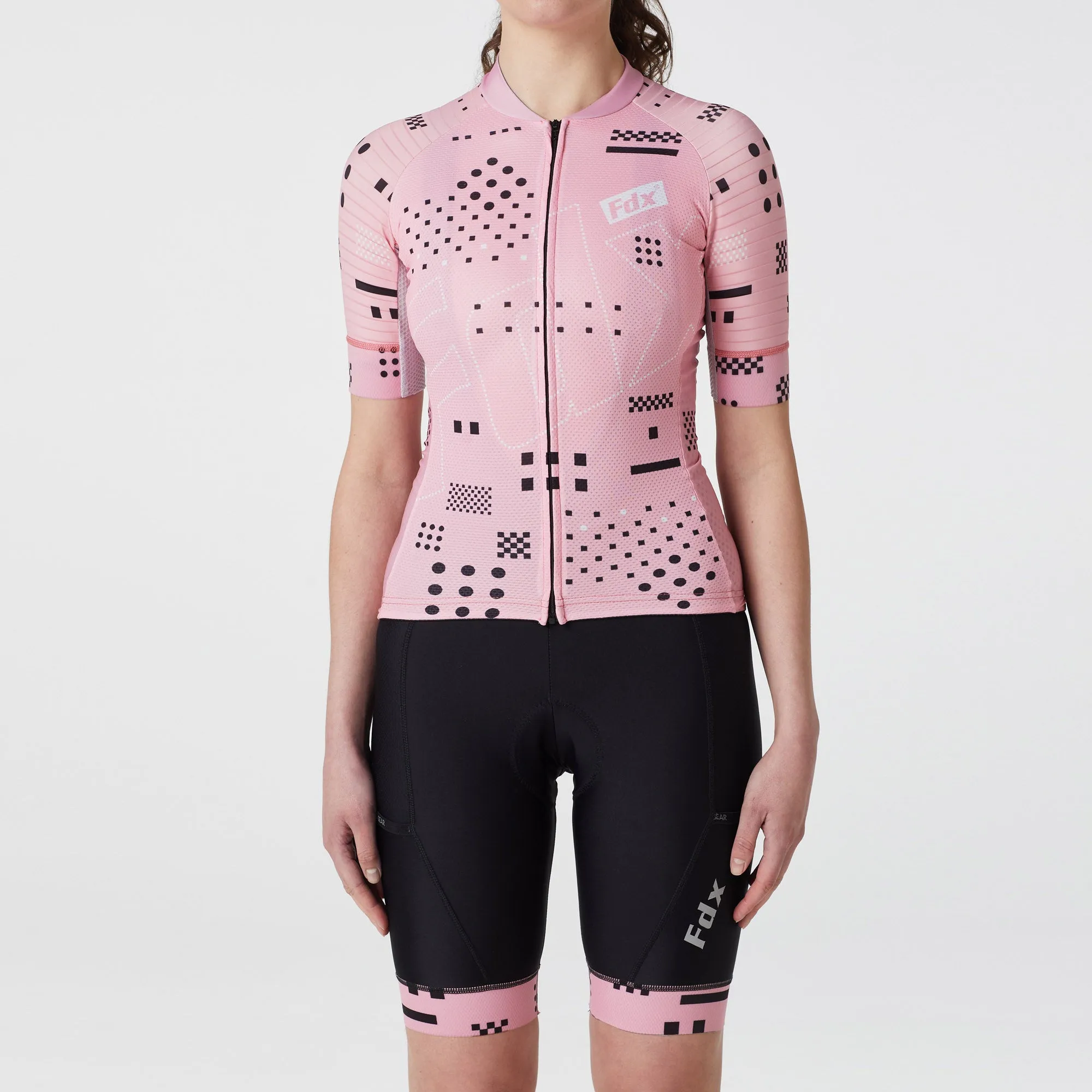 Fdx Women's & Girl's Set All Day Tea Pink Short Sleeve Cycling Jersey & Cargo Bib Shorts