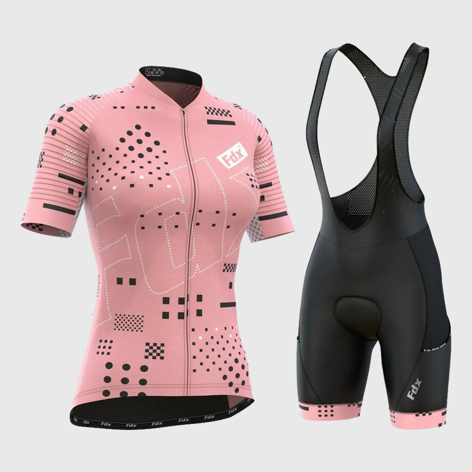 Fdx Women's & Girl's Set All Day Tea Pink Short Sleeve Cycling Jersey & Cargo Bib Shorts