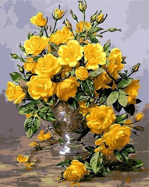 Flowers Vase Paint By Numbers DIY Canvas Oil Painting