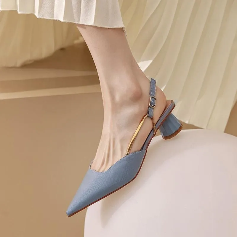 French Satin Temperament Low Heel Toe Sandals - Vintage Elegance Redefined"