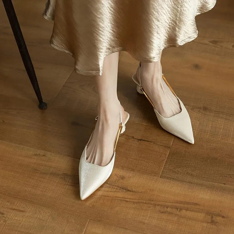 French Satin Temperament Low Heel Toe Sandals - Vintage Elegance Redefined"