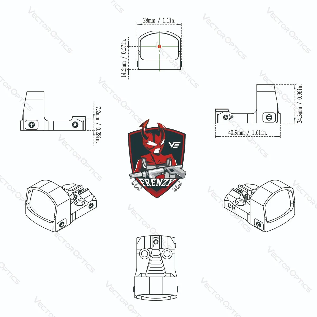 FRENZY-S 1x17x24 MOS (Multi Reticle) Red Dot Sight - Black