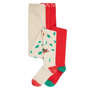 Frugi 2 Pack Tights Red Robin