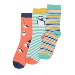 Frugi 3 Pack Socks 500038A4canp Cantaloupe Puffin