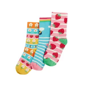 Frugi 3 Pack Socks Strawberry Multipack