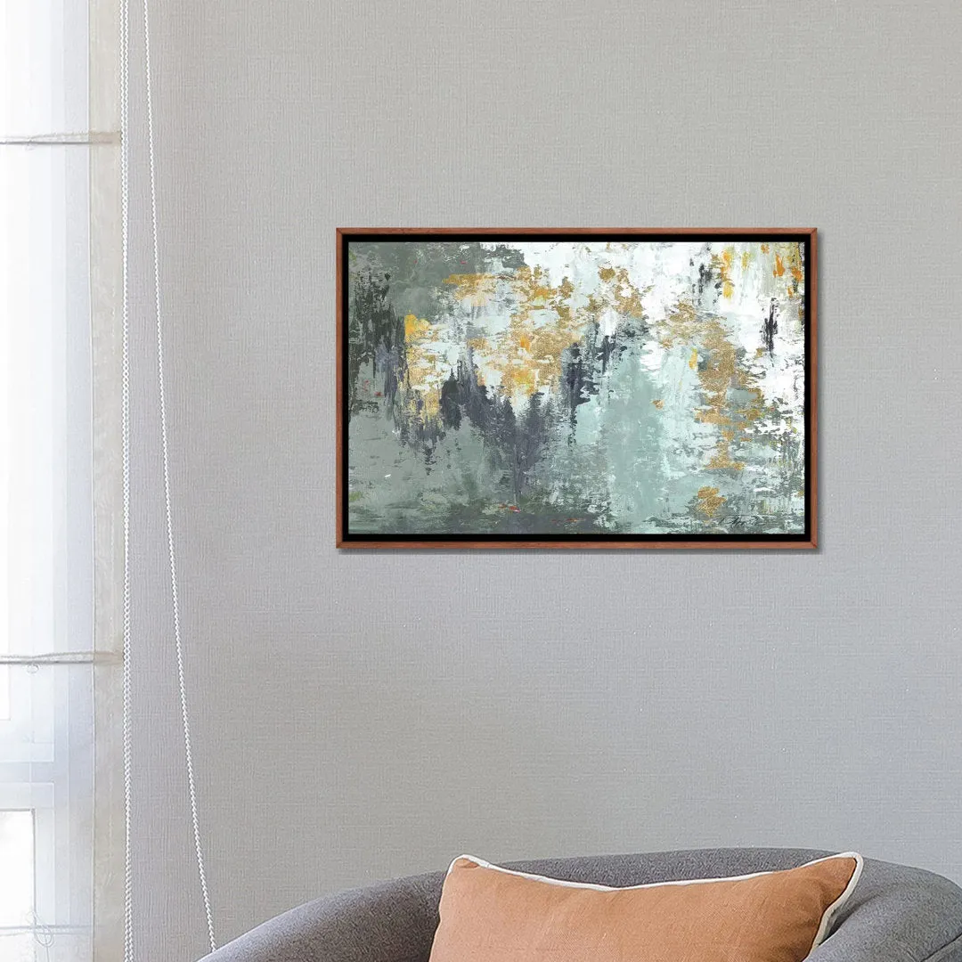 Gold Magic by Patricia Pinto - Painting Print East Urban Home Mat Color: No Mat Size: 18" H x 26" W x 1.5" D Format: Classic Brown Framed Canvas