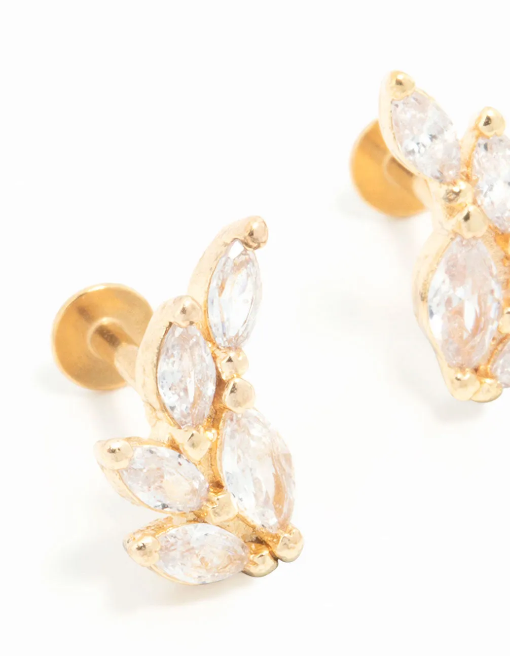 Gold Plated Surgical Steel Marquise Cubic Zirconia Crawler Flat Backs