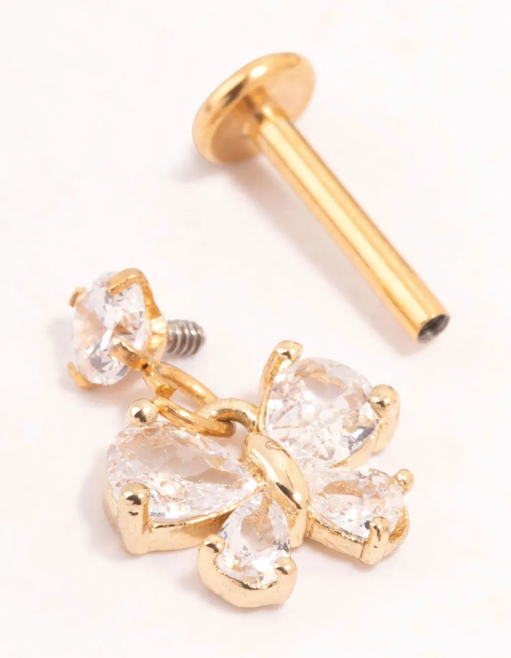 Gold Plated Titanium Cubic Zirconia Butterfly Flat Back