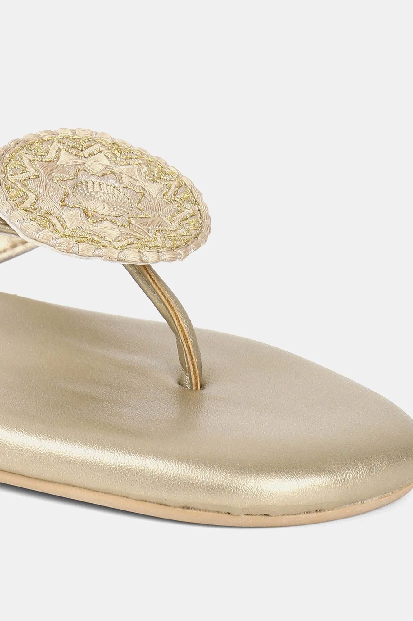 Gold Square Toe Embroidered Flat - ZDominique