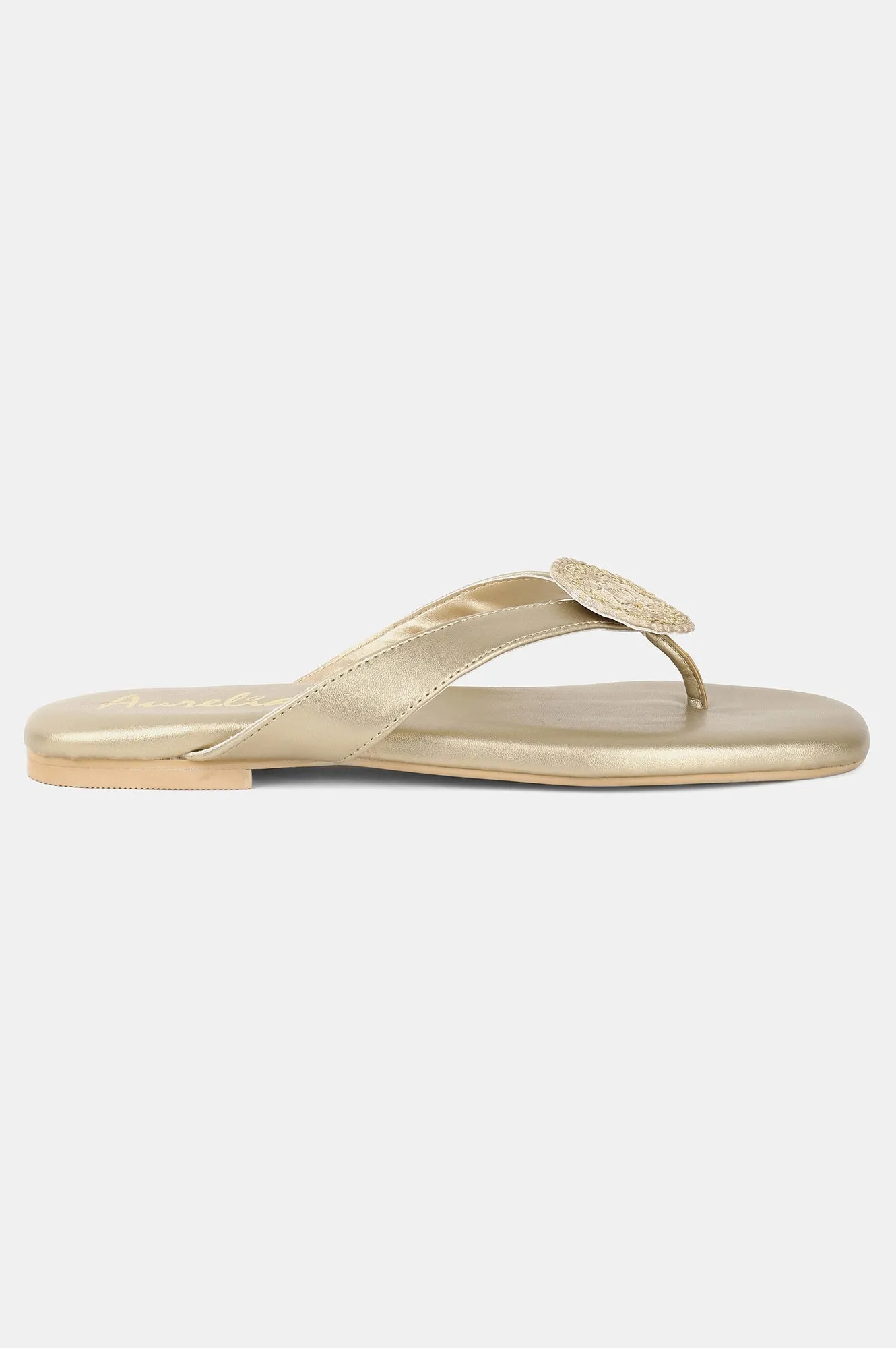 Gold Square Toe Embroidered Flat - ZDominique