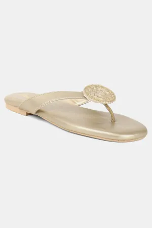 Gold Square Toe Embroidered Flat - ZDominique
