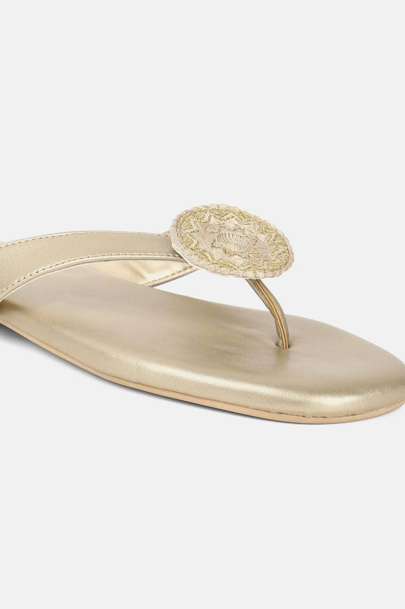 Gold Square Toe Embroidered Flat - ZDominique