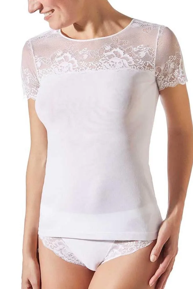 Greta Lace T-Shirt In White - Janira