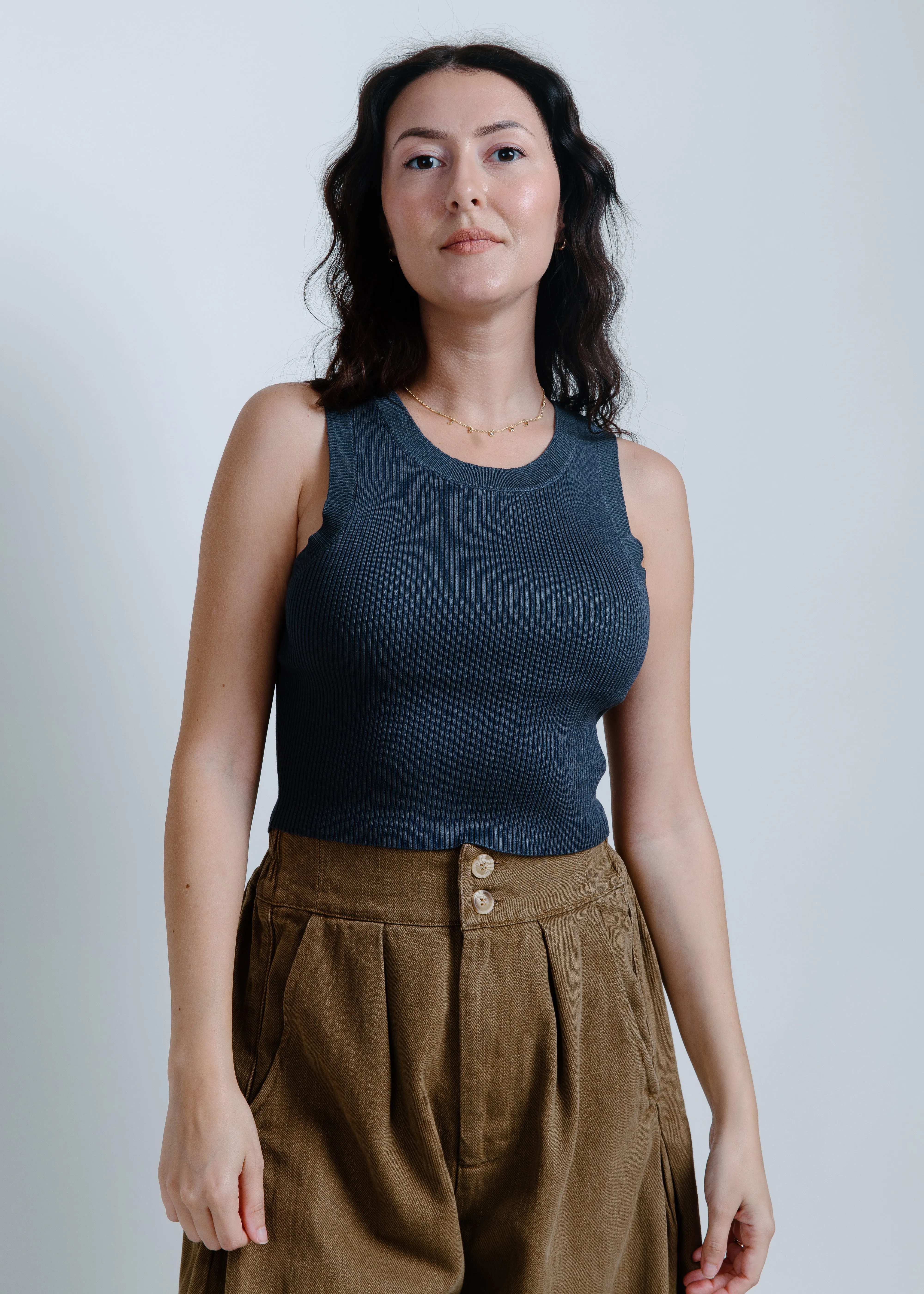 Hailey Ribbed Tank - Charcoal