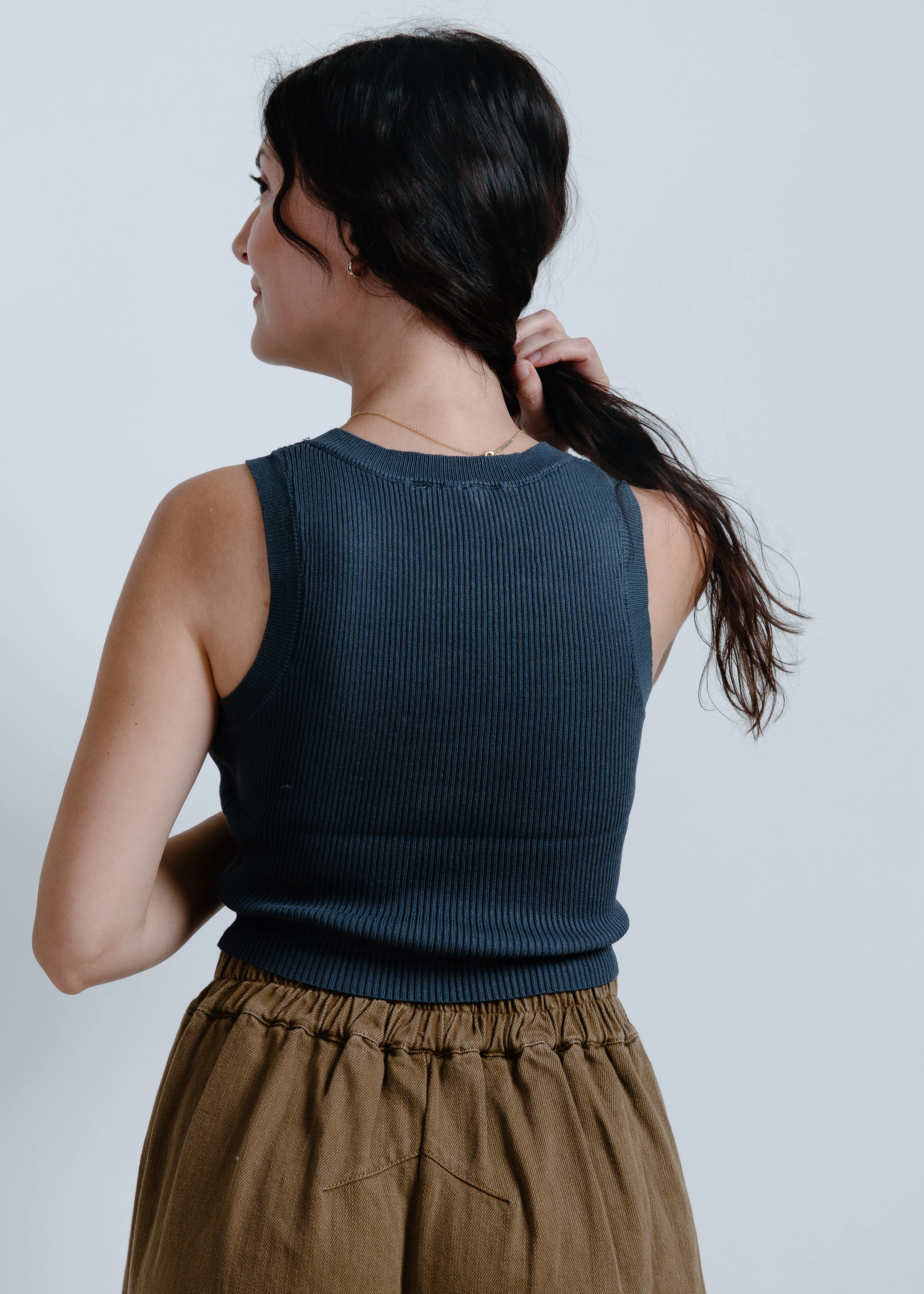 Hailey Ribbed Tank - Charcoal