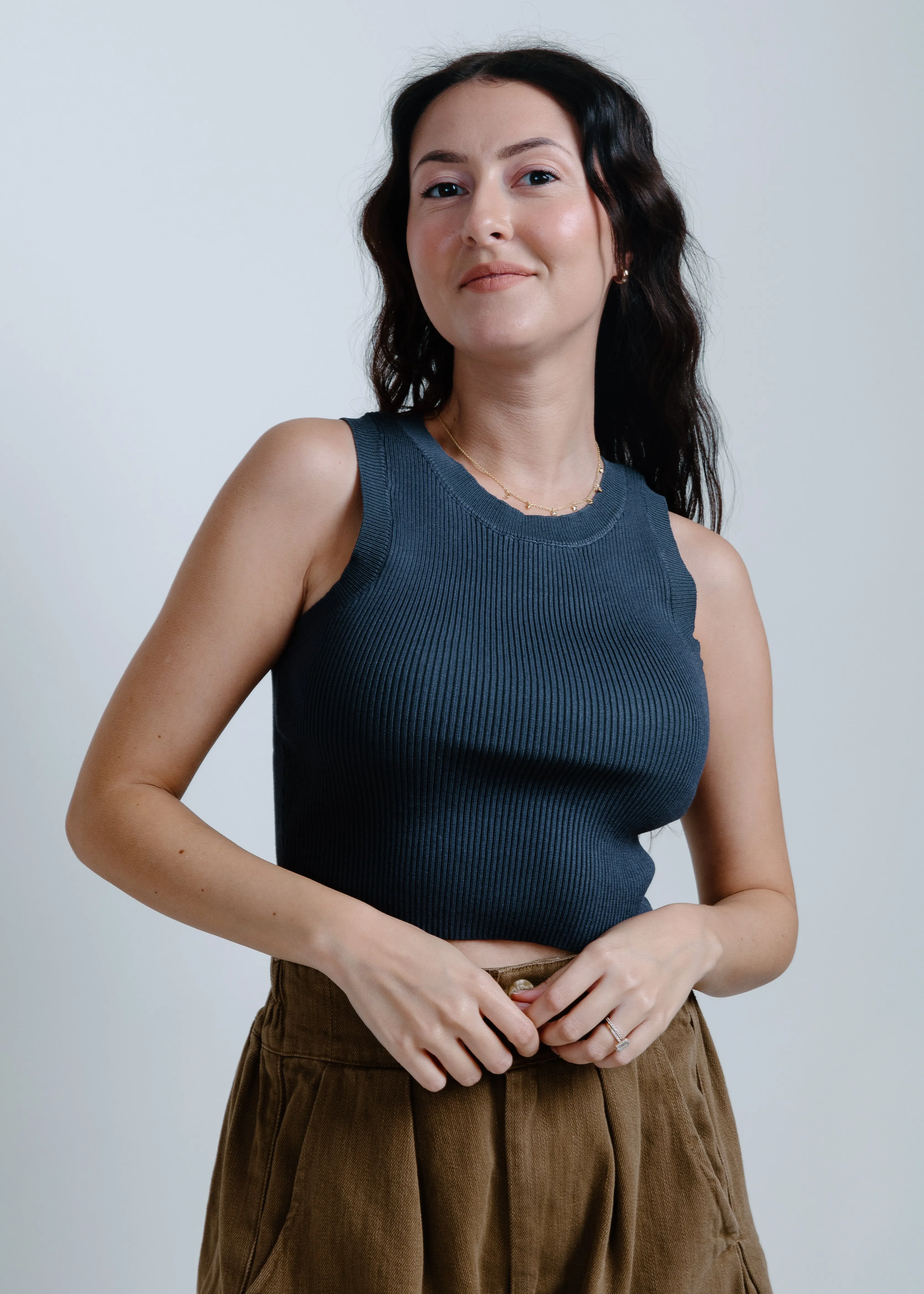 Hailey Ribbed Tank - Charcoal