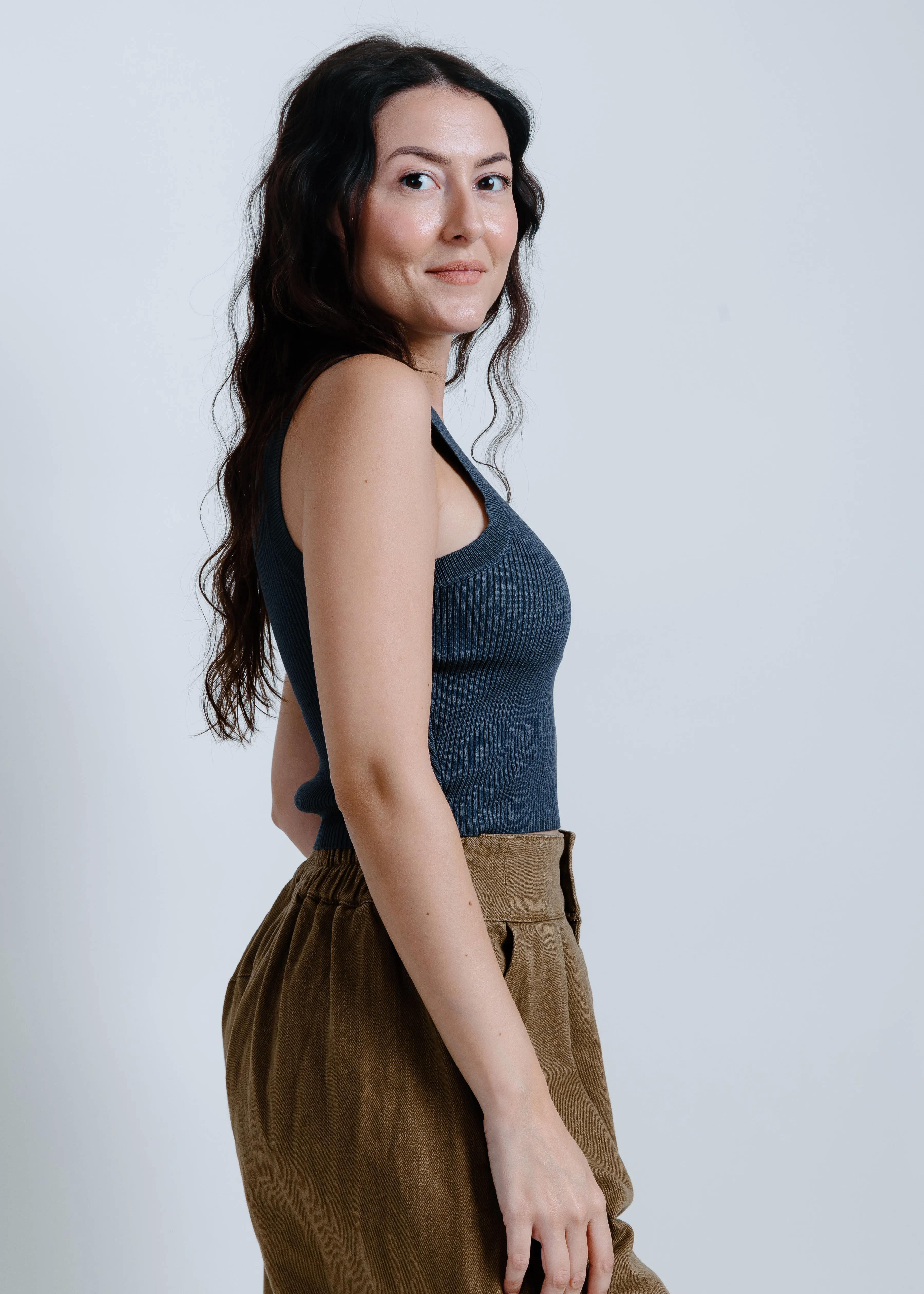 Hailey Ribbed Tank - Charcoal