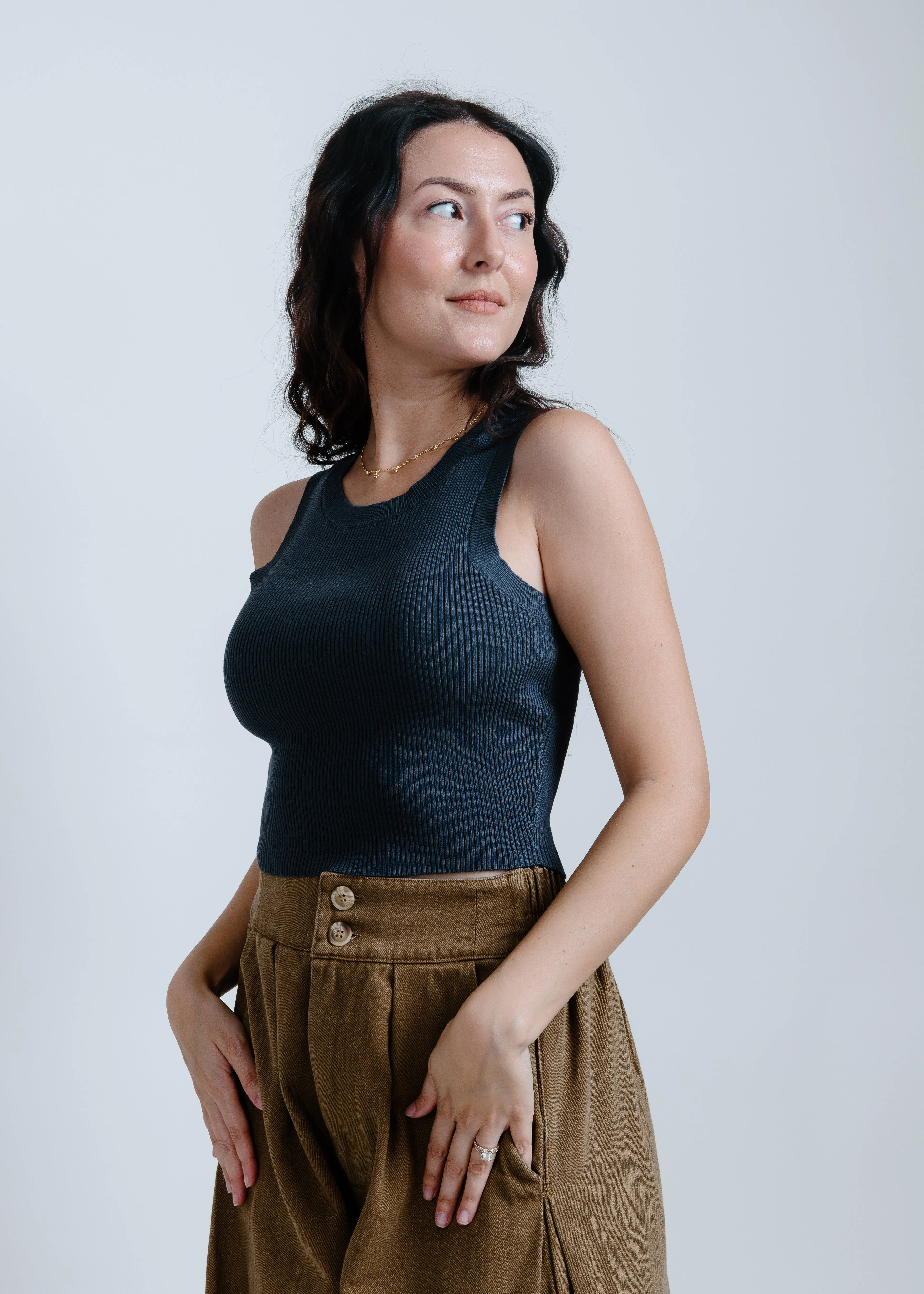 Hailey Ribbed Tank - Charcoal