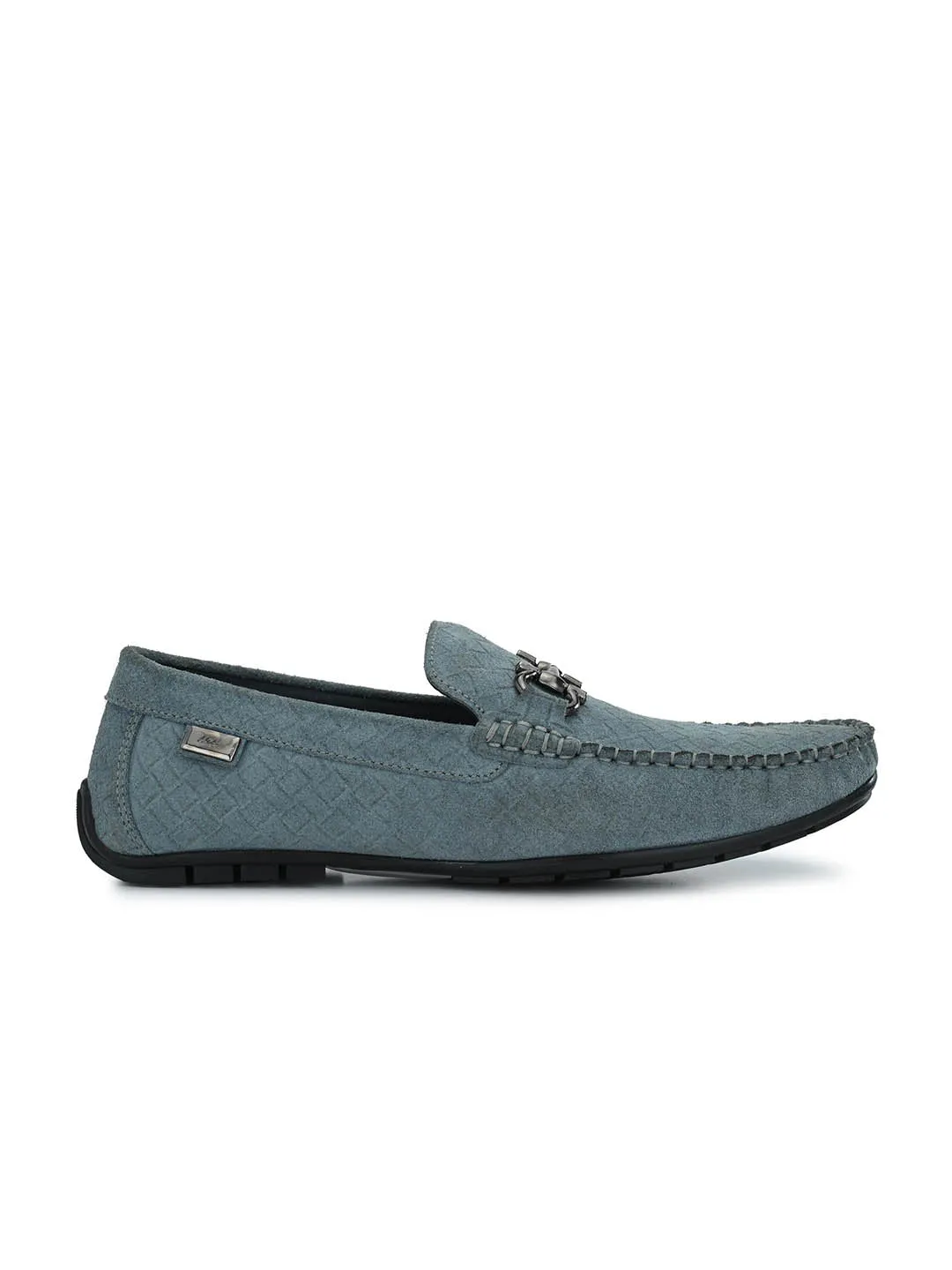 Hitz Men's Grey Leather Slip-On Loafer Shoes