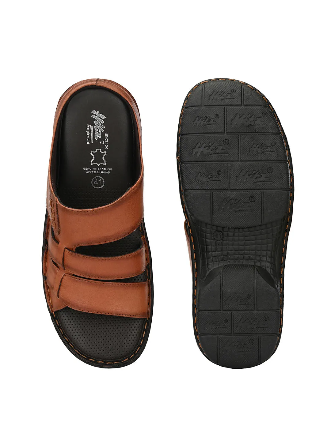 HITZ9617 Men's Tan Leather Casual Open Slipper