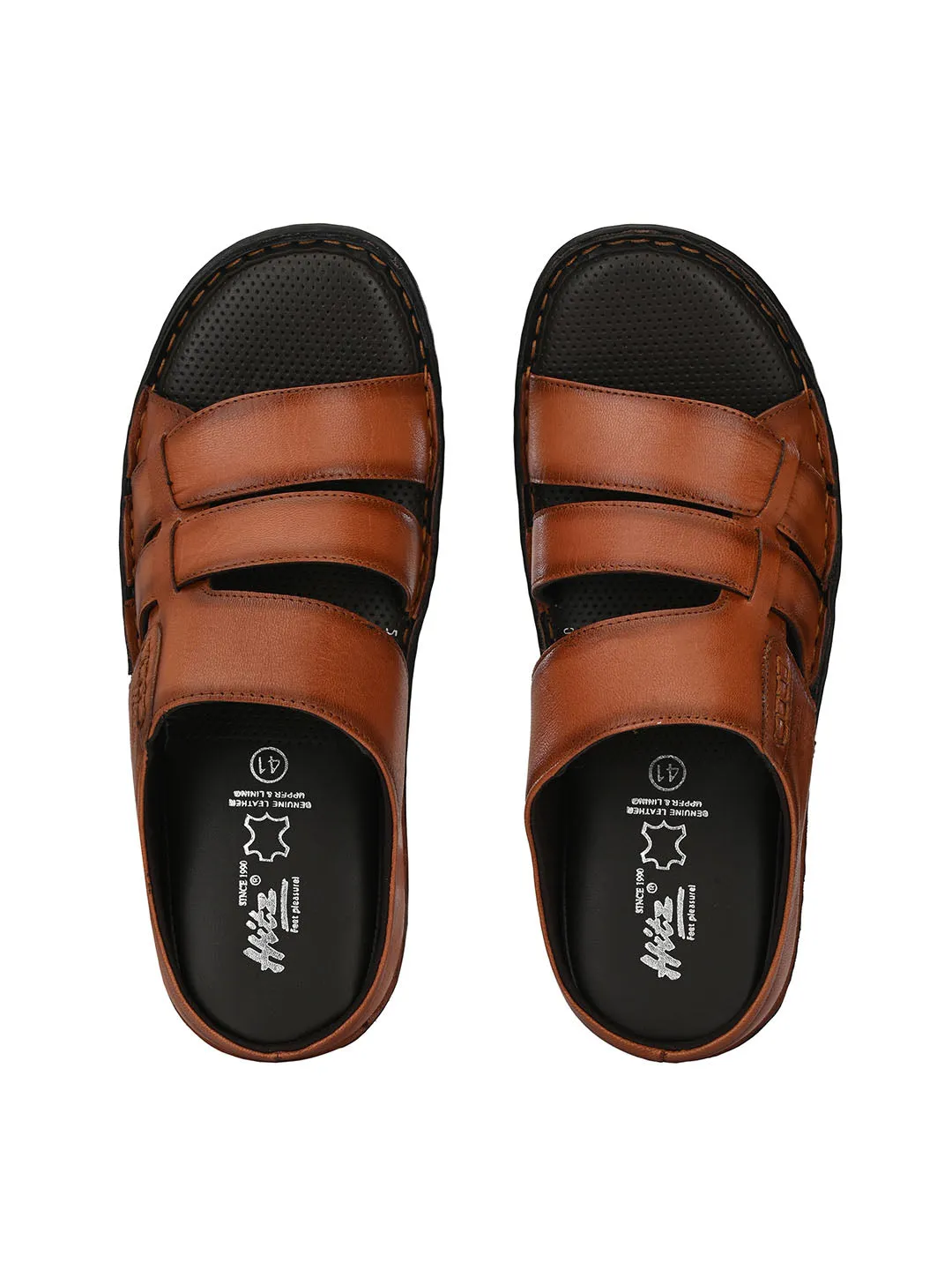 HITZ9617 Men's Tan Leather Casual Open Slipper