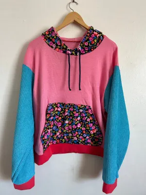 Hoodie- Partially Up-cycled  Pink/Blue Floral