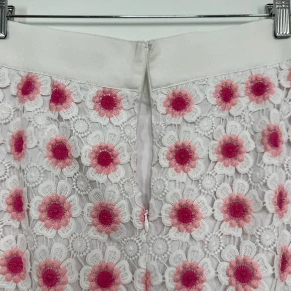 J. Crew Womens Crochet Lace Pencil Skirt Size 0 Floral Pink White Preppy NWT