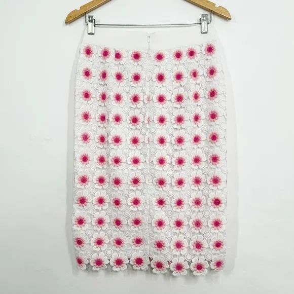 J. Crew Womens Crochet Lace Pencil Skirt Size 0 Floral Pink White Preppy NWT