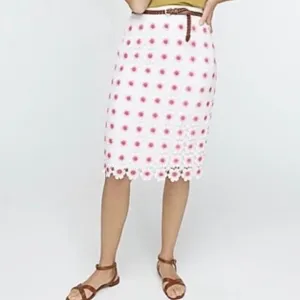 J. Crew Womens Crochet Lace Pencil Skirt Size 0 Floral Pink White Preppy NWT