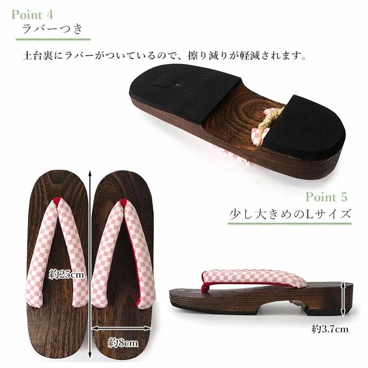 Japanese Women's Wooden Geta Sandals, Size M, Traditional with Chrysanthemum straps, Light blue