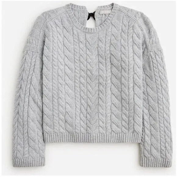J.Crew Chunky Knit Sweater Women's M Gray Wool Blend w Back Tie