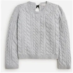 J.Crew Chunky Knit Sweater Women's M Gray Wool Blend w Back Tie
